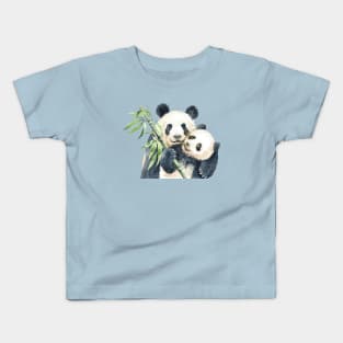 Mom panda baby bamboo watercolor hand drawn Kids T-Shirt
